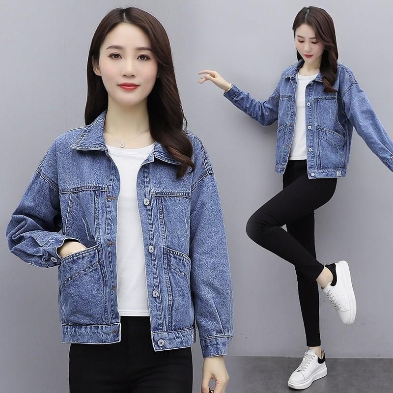 Jaqueta jeans feminina estilo curto 2026 solta manga comprida estilo fino jaqueta jeans jaqueta curta Top