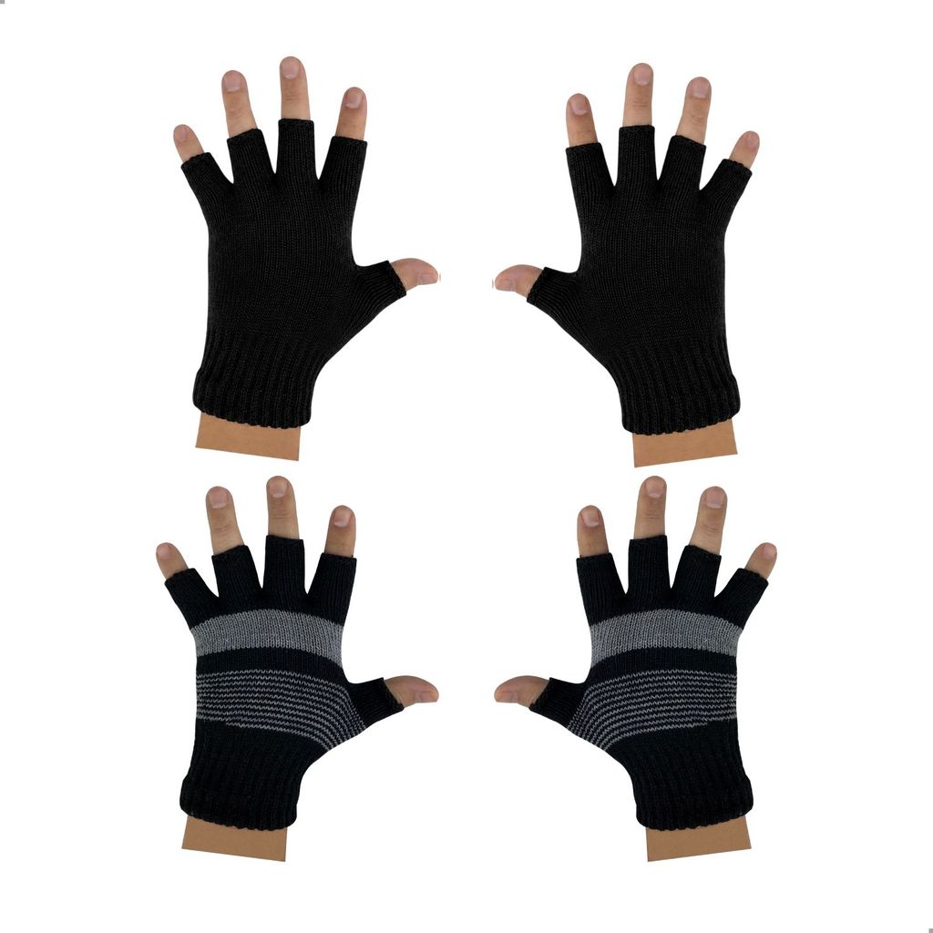 Kit 2 Pares Luva De Inverno Para Frio Em Poliester Quentinha Adulto Unissex Meio Dedo