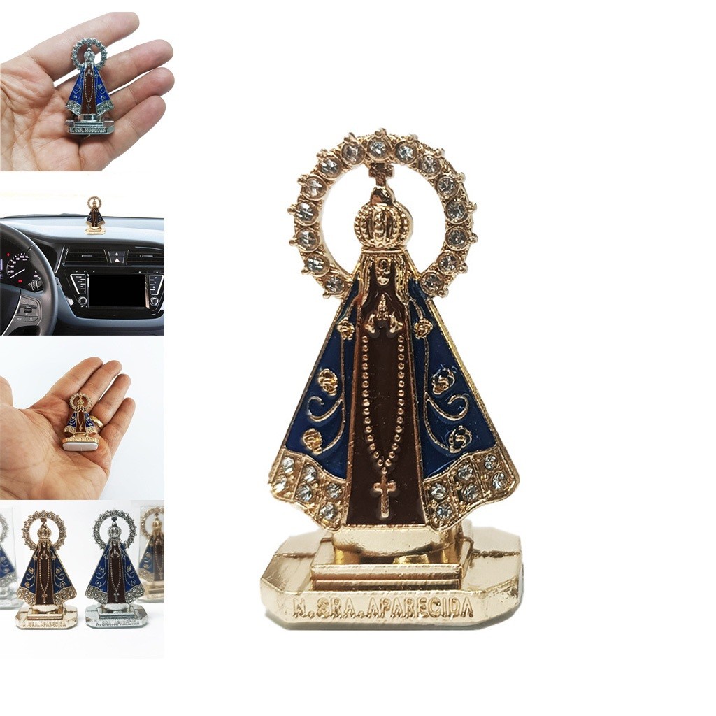 Nossa Senhora Aparecida Imagem Metal Santa Coroa  Painel Carro Mesa