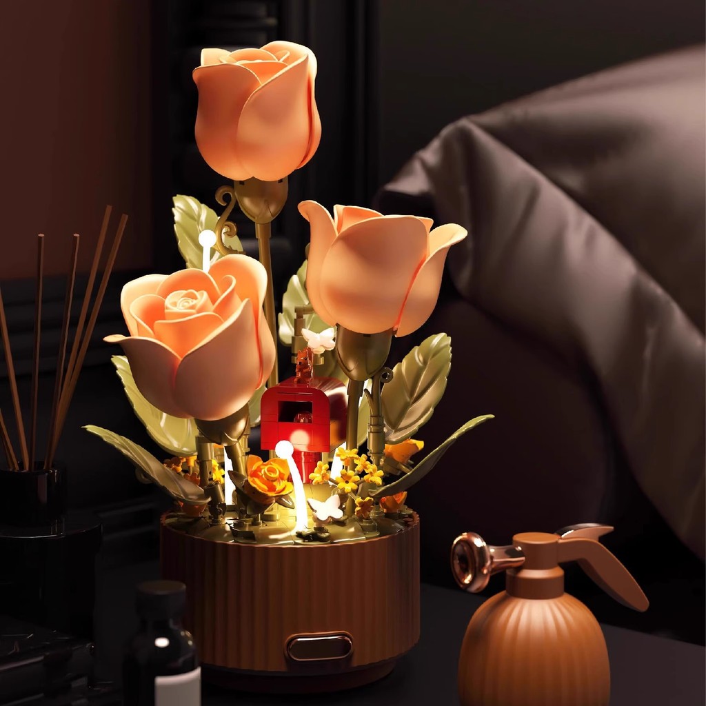 2026 barato bloco de construção brinquedo presente beijando flor preservada florescendo jardim elétrico buquê de rosas m