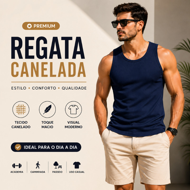 Regata Canelada Masculina Básica Premium Algodão Casual Academia Fitness Confortável |3791| Lançamento