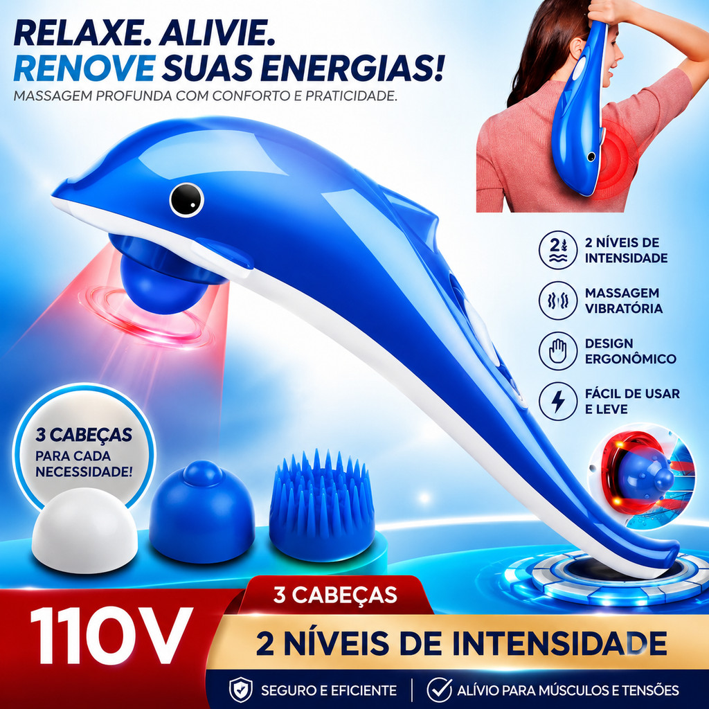 Massageador Elétrico Corporal Golfinho 110/220V Costas Pescoço Lombar Infravermelho Relaxante 26W Original
