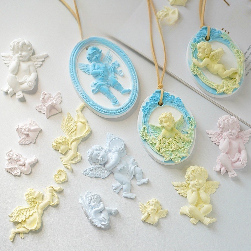 Molde De Sabão De Silicone Em Forma De Anjo 3D , Feito À Mão , Oval , Gesso , Resina , Bolo , Chocolate , Vela ,