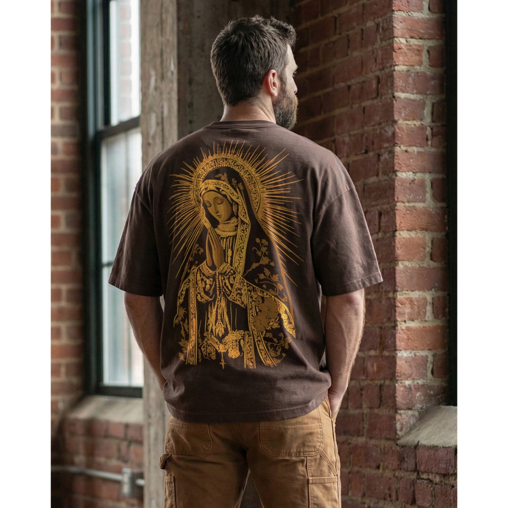 [Camiseta Premium em Algodão Puro]CC Camiseta Estampada Nossa Senhora Cristã Streetwear Oversized Larga Algodão Casual