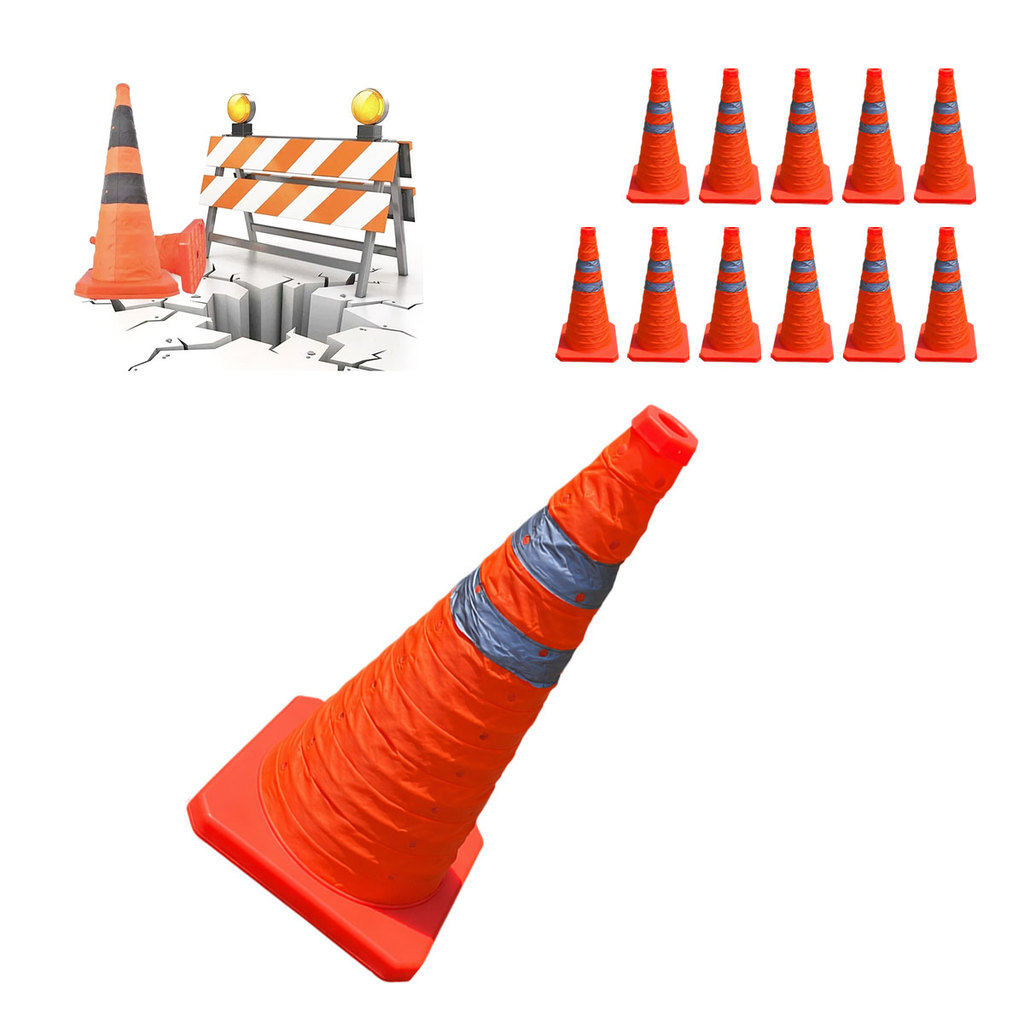 Cone  Rodovia Retratil Kit 11 Uni Transito Flexivel Segurança Estrada Emergencia Dobravel Alerta Obra Sinalizaçao Rua