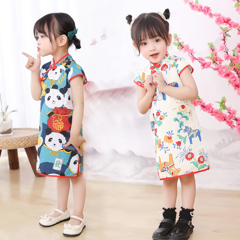Meninas vestido crianças Cheongsam algodão respirável verão vestido de princesa moda 2022 novo estilo bebê menina estili