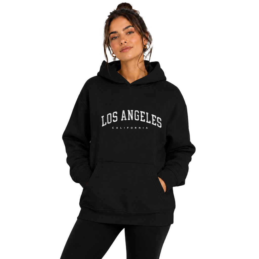 Blusa Moletom Canguru Los Angeles Unissex Unissex Flanelado Algodão Estampado Capuz Inverno