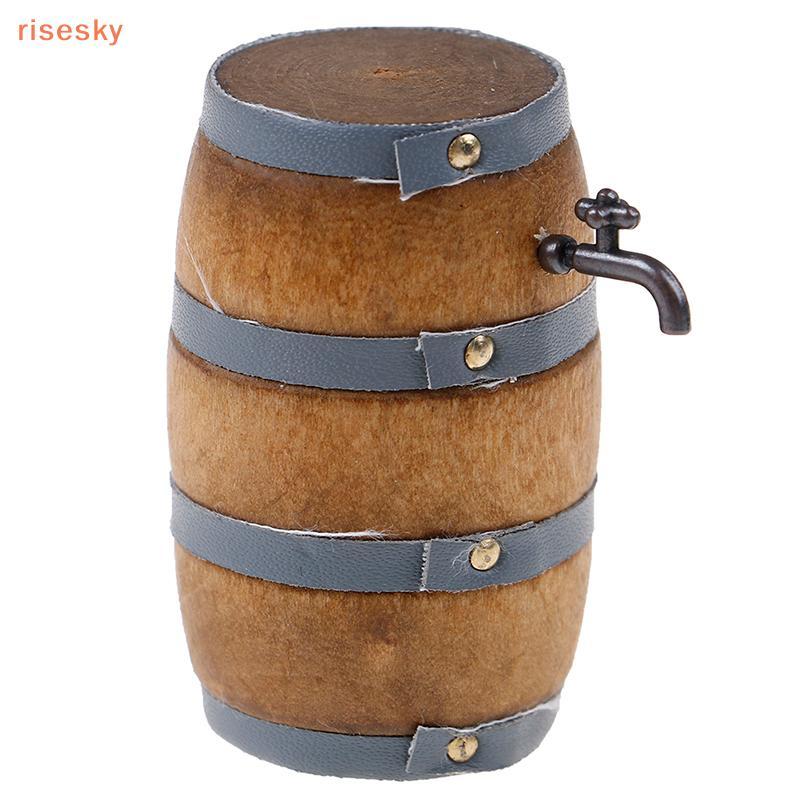 [risesky] 1 : 12 Casa De Boneca De Madeira mini Acessório De Móveis Barril De Cerveja Com Torneira De Água