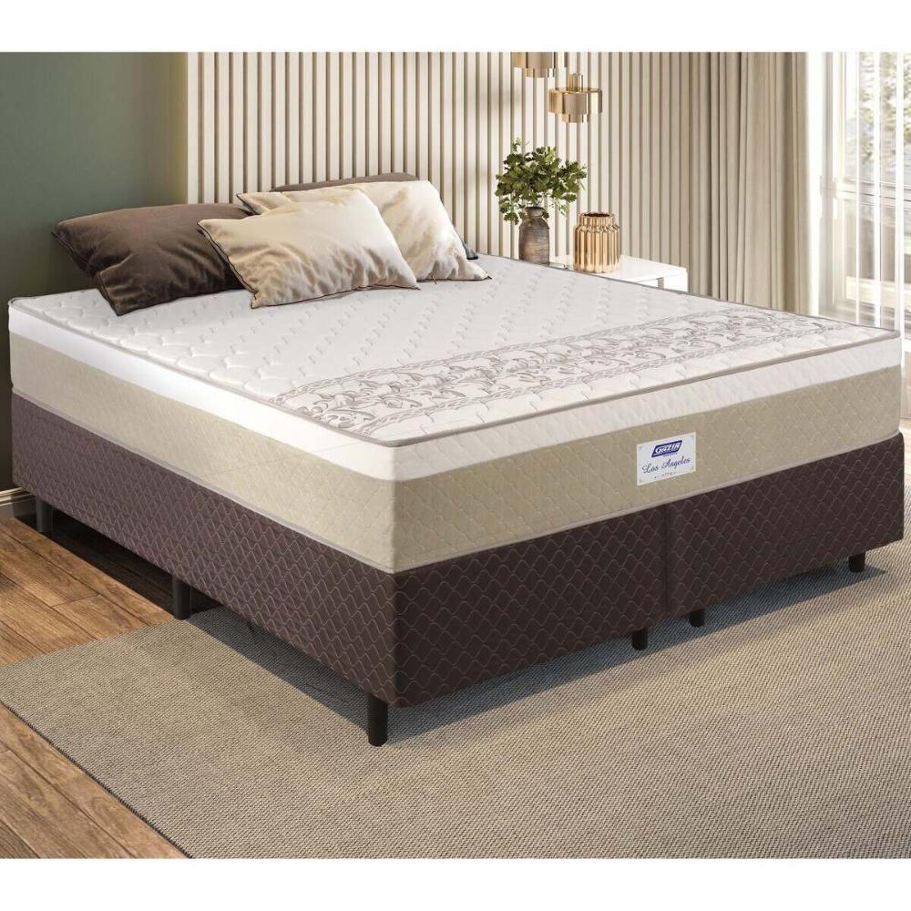 Cama Box Conjugado Queen Com Colchão 158x62x198 Los Angeles Plus Gazin Cr35329 Areia Branco Marrom
