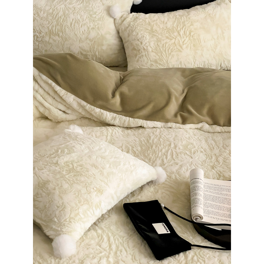 Outono inverno leite veludo-em relevo textura Muji conjunto de quatro peças engrossado esculpido colcha capa cama forro 
