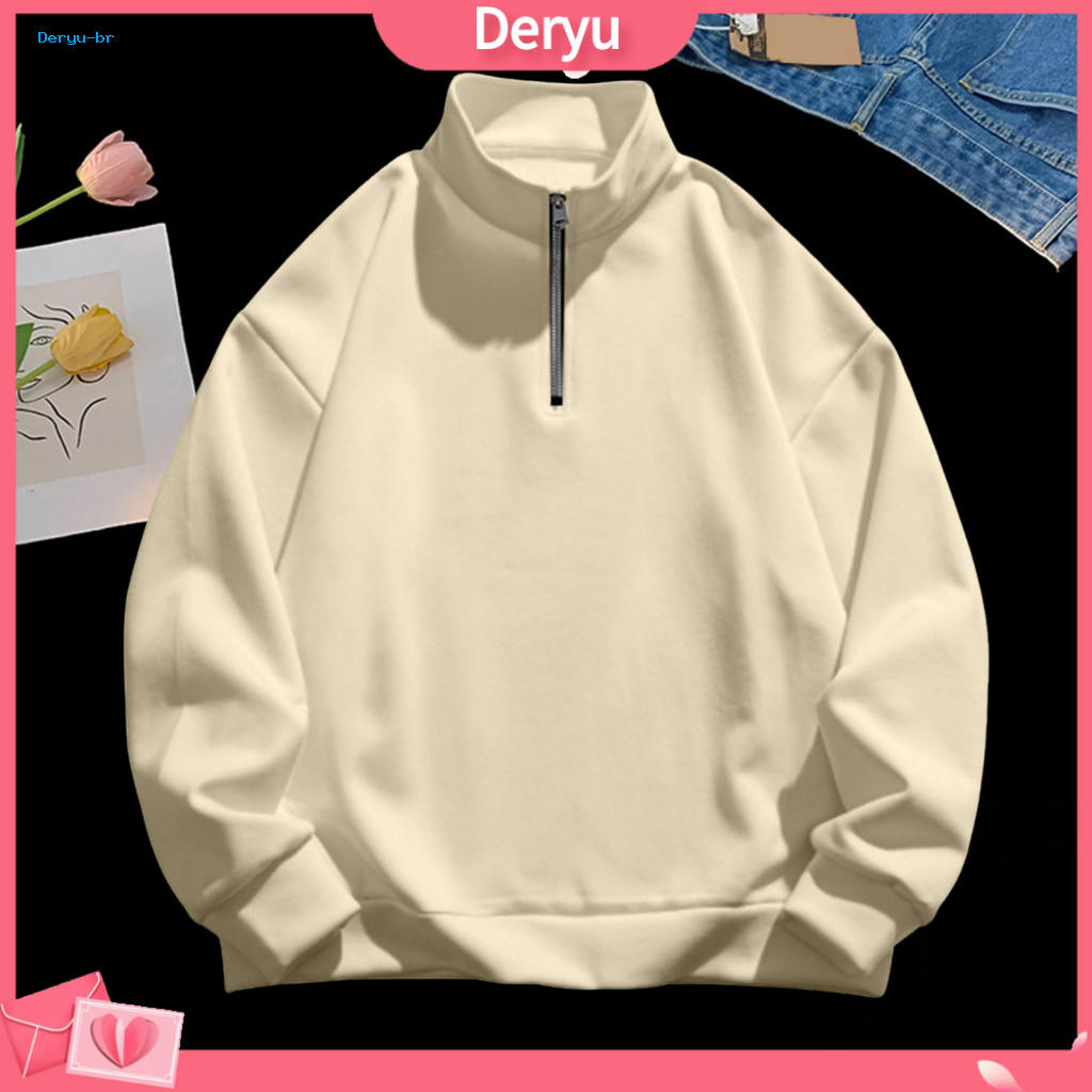 Sport Sweatshirt Long-sleeved Men's Half-zip with Stand Collar Lightweight Long Sleeve Pullover Solid Color Casual Top f