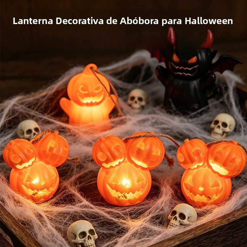 Lanterna de abóbora de Halloween com luz de vela eletrônica LED, acessório de decoração para festas, luz de atmosfera de