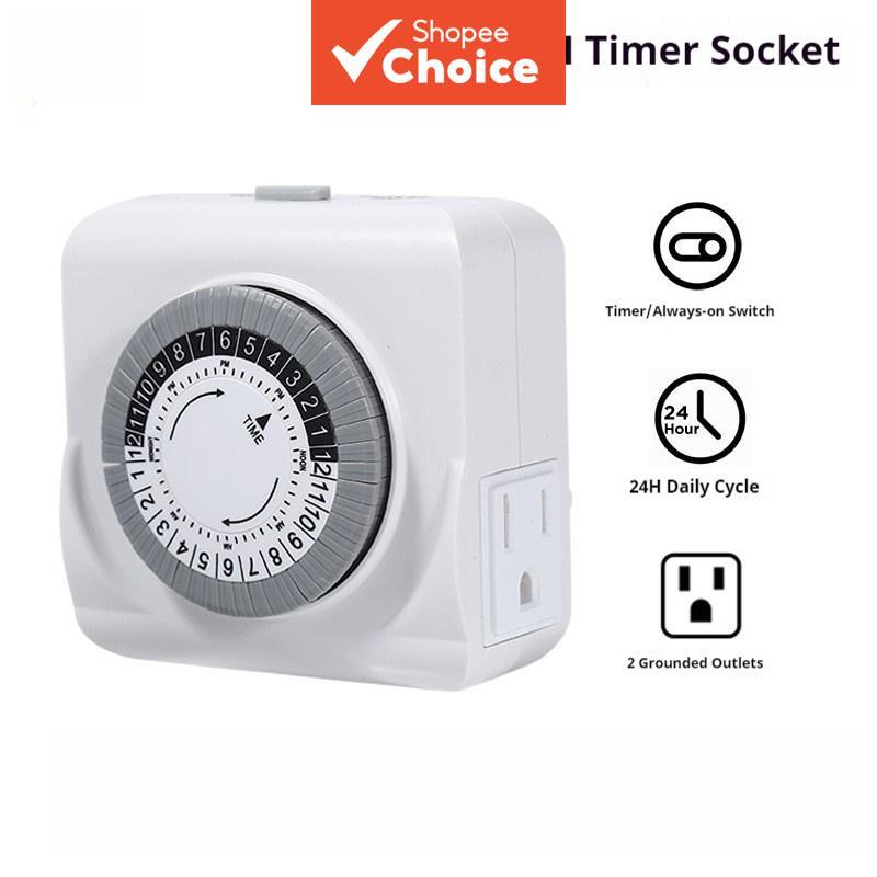 Certificação padrão US SPEC/PLUG para tomada de dois pinos com mecanismo de dois e três furos, temporizador de 24 horas,