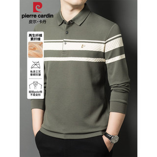Pierre Cardan negócios listrado camisa polo de manga comprida masculina 2025 primavera outono novo estilo pai de meia-id