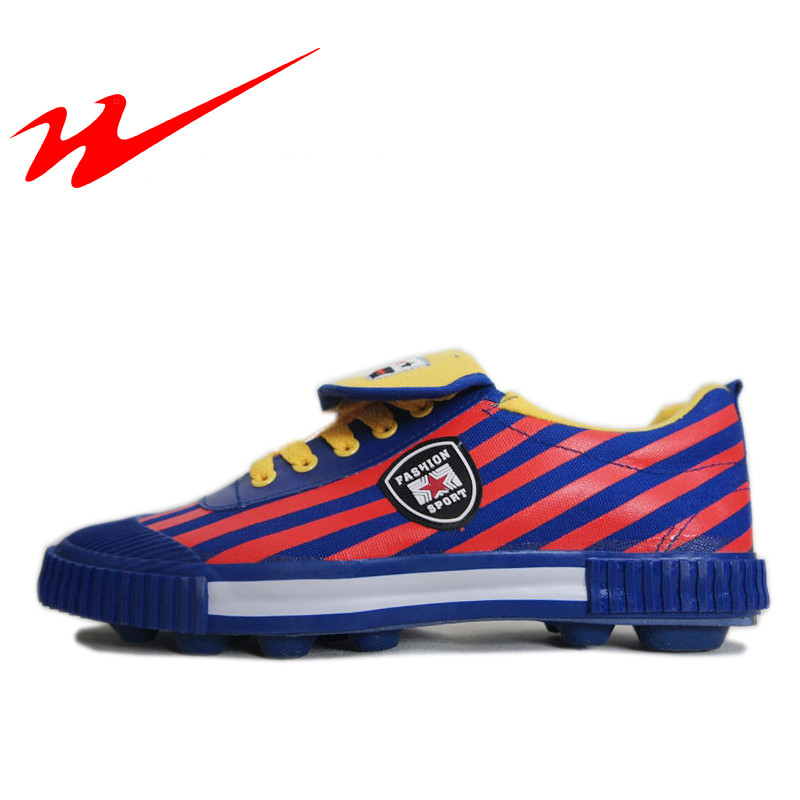 Qingdao botas de futebol de lona com estrela dupla, botas de futebol de lona para adultos e crianças, botas de futebol c