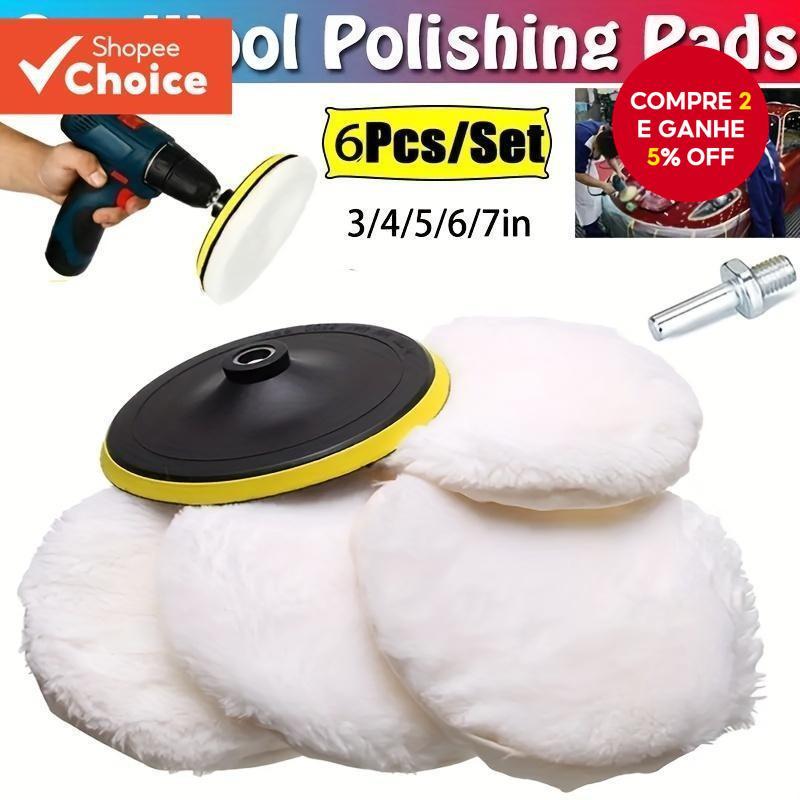 Um Conjunto De Kit De Polimento De Carro Profissional , Almofadas Industriais De 6 Peças , Esponjas De Cera E Rodas De L