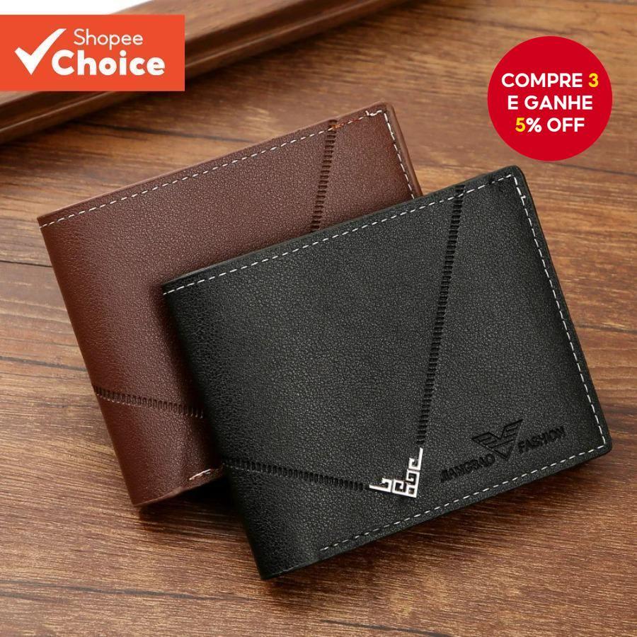 Carteira Curta De Couro PU Masculina – Porta-Cartões De Grande Capacidade Bolsa Dupla Durável