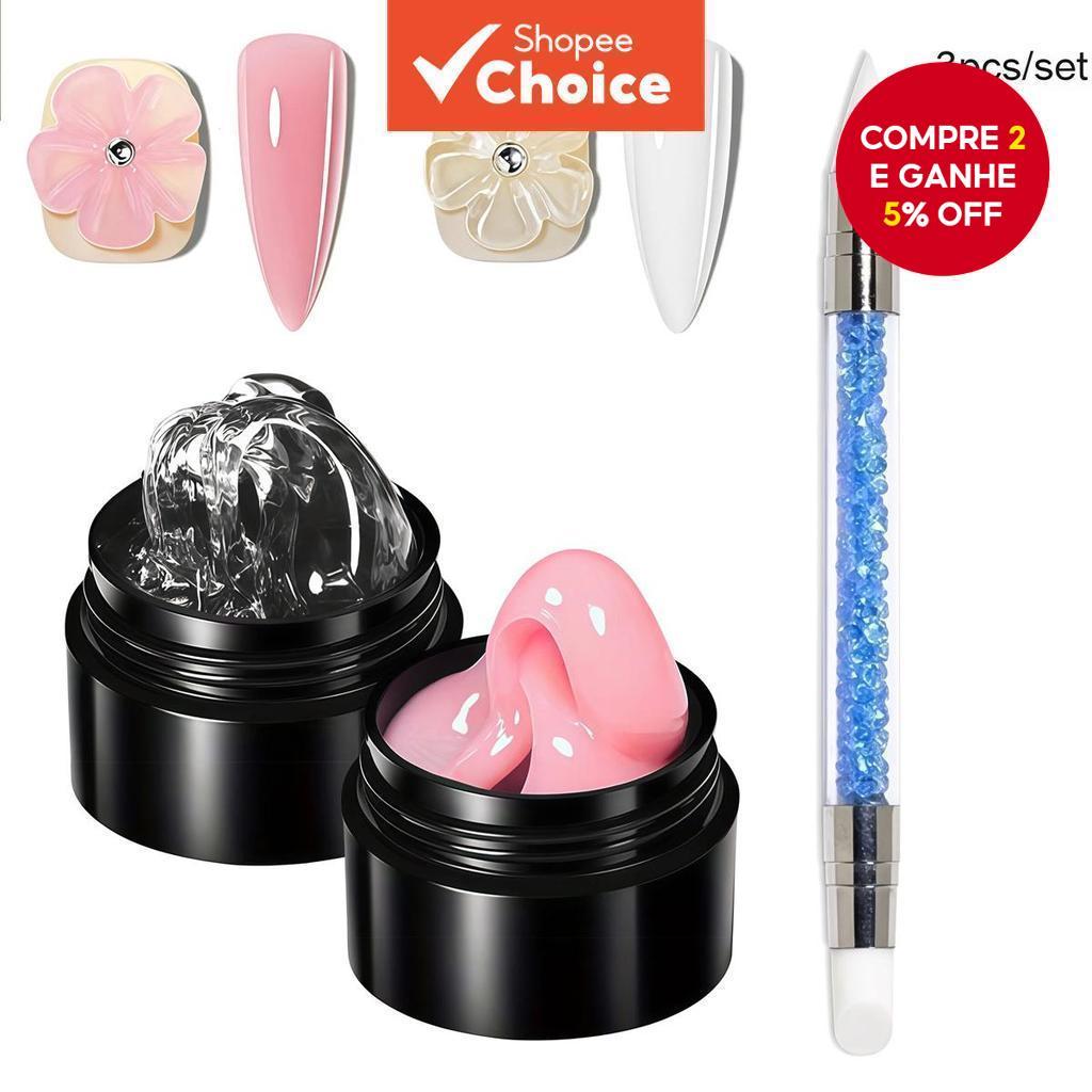 OsNailmall Conjunto de 3 Géis Sólidos Não-Aderentes com Caneta Dupla-Cabeça, Conjunto de Gel 3D para Unhas Estendidas,