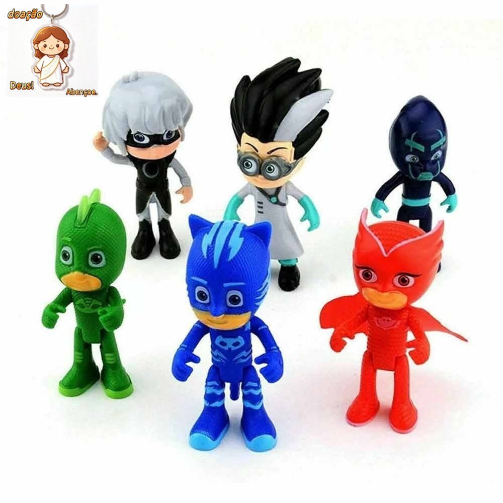 Kit 6 Bonecos PJ Masks Articulados 8cm Amaya Connor Infantil Pjmasks（Dar chaveiro）