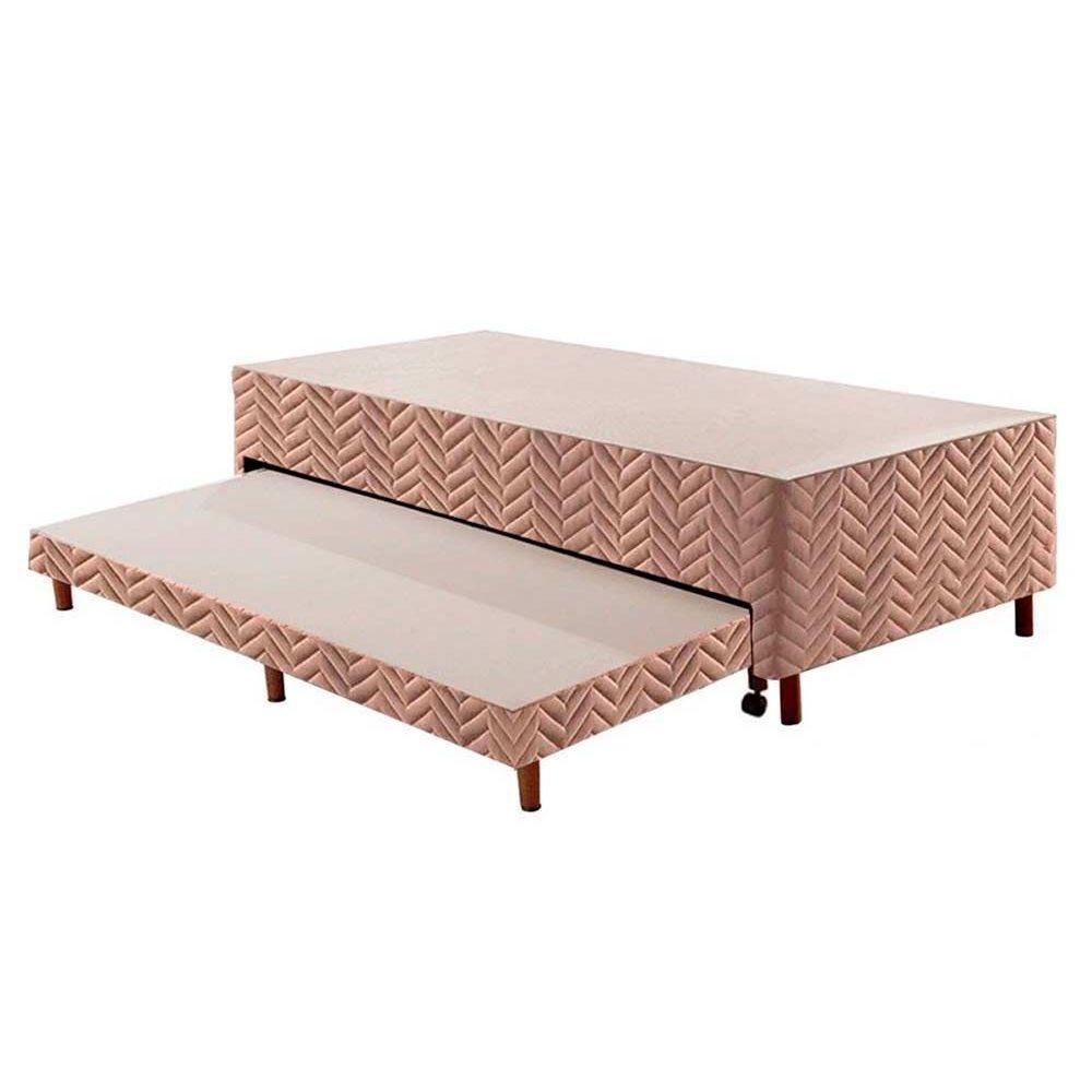 Cama Box Base c/Auxiliar Solteiro Universal Rústico Bordado Clean (88x188x30) - Paropas