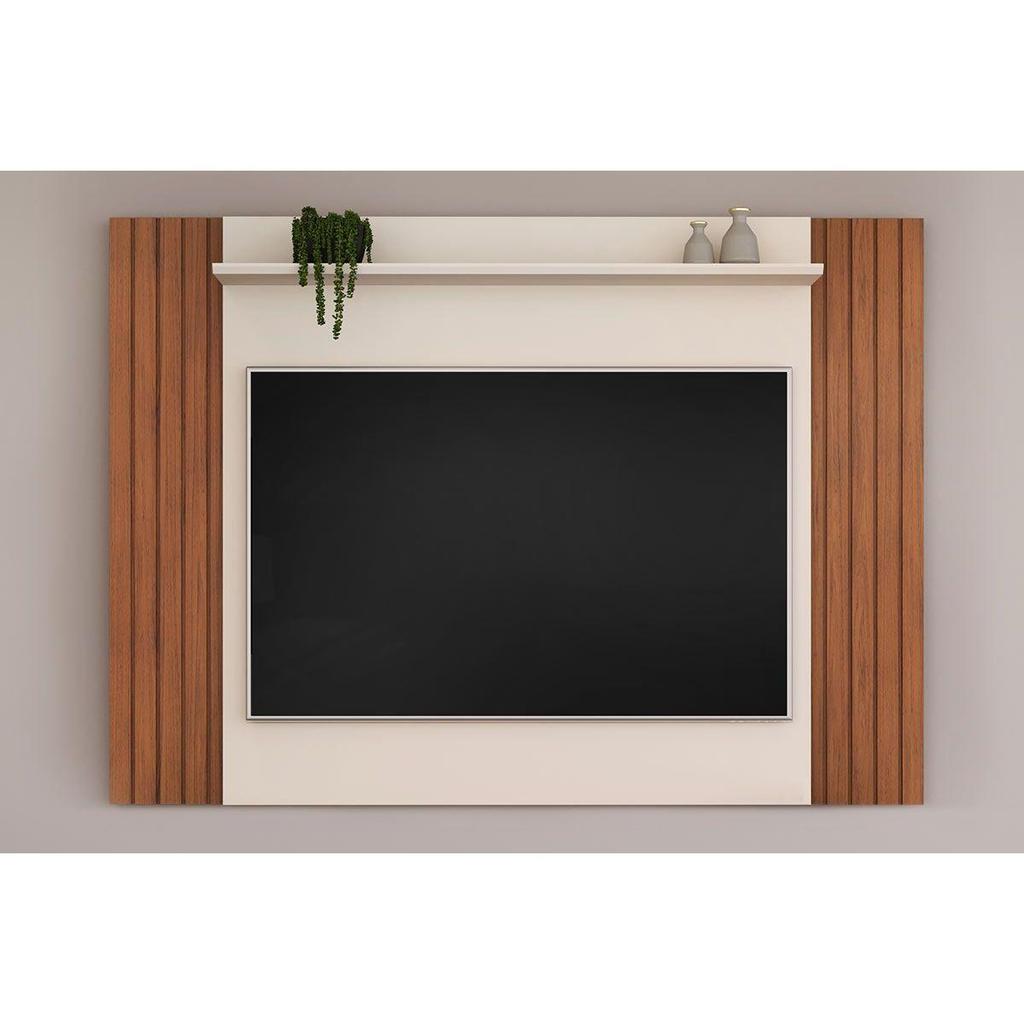 Painel Home p/ TV até 50 Pol Trend Ripado Extensível 108x136cm Freijó/Off White - DJ Móveis