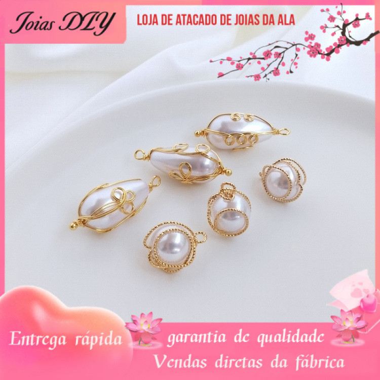 14k banhado a ouro cor retenção lote flor linha enrolamento imitação pérola pingente DIY pulseira brinco pingente acessó