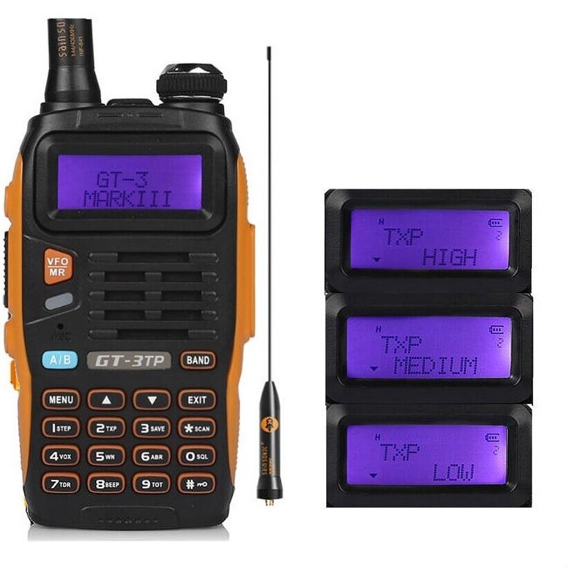 Baofeng GT-3TP Rádio Bidirecional VHF UHF 8W HAM Transceptor FM Com Teclado LCD Antena De Alto Ganho De 23 Cm