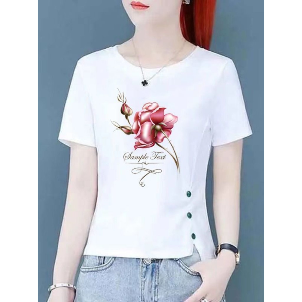 2024 novo estilo vestido de verão versão coreana solto Irregular All-Match curto camiseta topo branco de manga curta doi