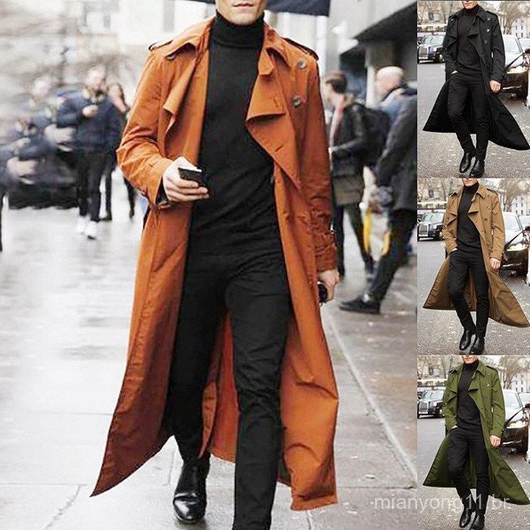 Casaco Trench Casual Masculino Com Peito Duplo E Jaqueta Longa De Inverno .