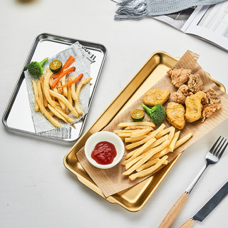 Prato retangular de aço inoxidável para churrasco, prato comercial criativo para lanche, batatas fritas, lanche, restaur