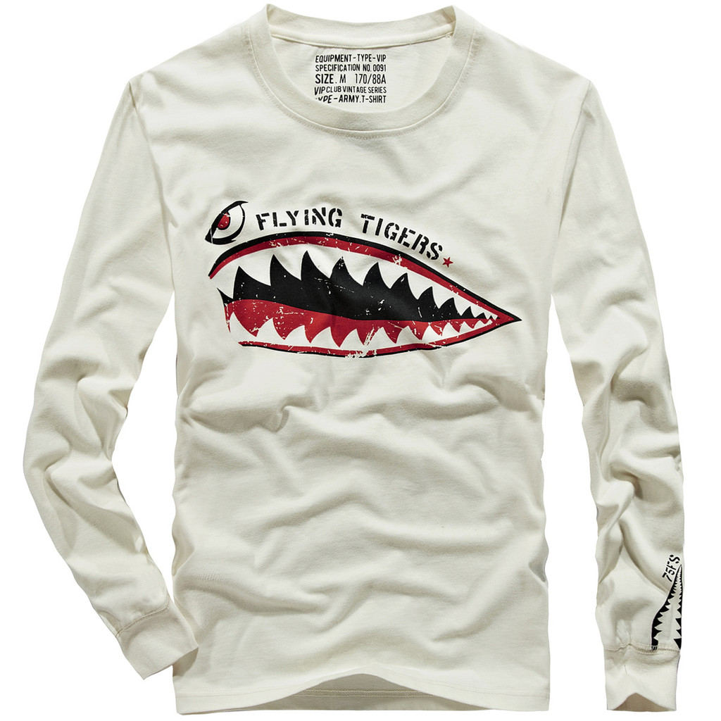 VIP Flying Tigers Camiseta de manga comprida com gola redonda masculina jovem americana retrô estampada camiseta de algo