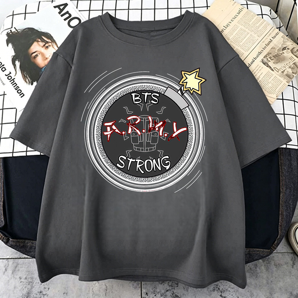 [Camiseta Premium em Algodão Puro]SISI Camiseta Feminina Oversized Streetwear BTS Army Strong,100% Algodão,Estilo Casual