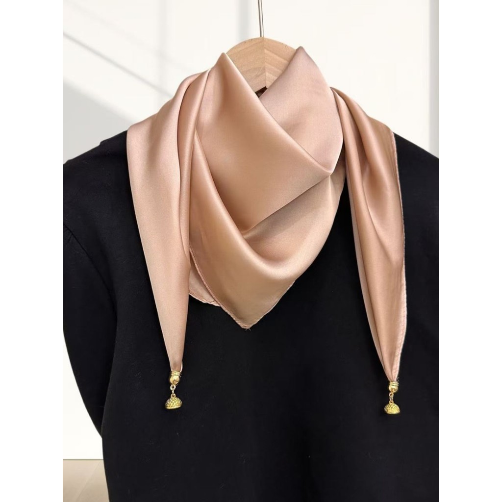 Simples cor sólida quatro estações estilo fino fivela magnética pequeno lenço quadrado feminino lenço de seda primavera 