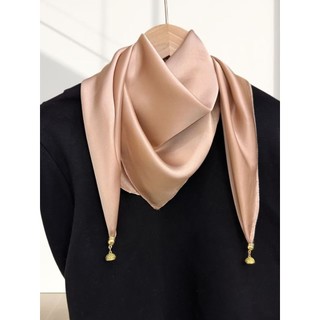 Simples cor sólida quatro estações estilo fino fivela magnética pequeno lenço quadrado feminino lenço de seda primavera 
