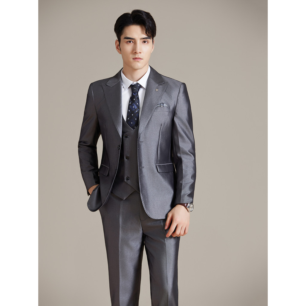 Terno Casual masculino terno de casamento cinza britânico high-end Barge colarinho terno masculino high-end fino-ajuste