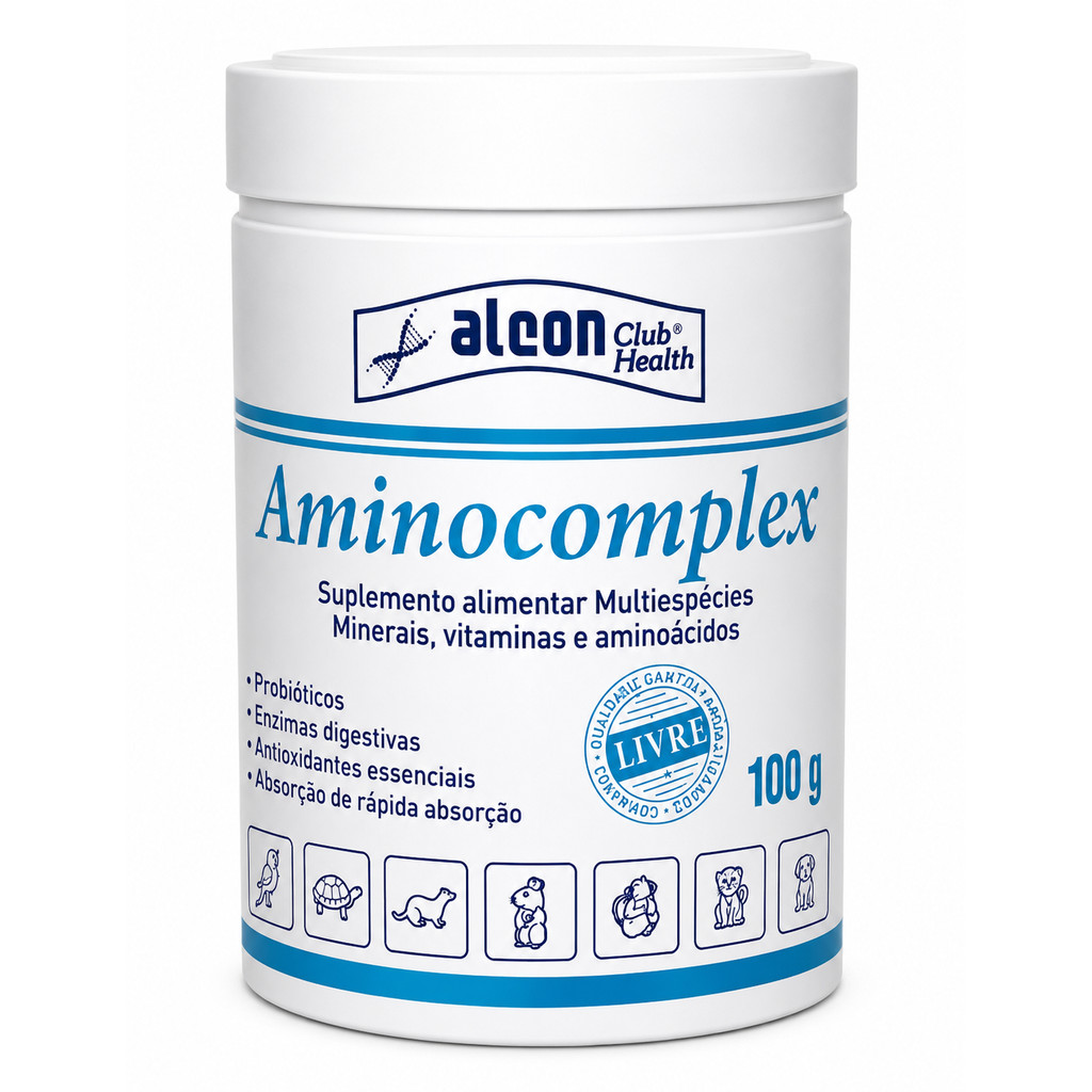 Alcon Club Health Aminocomplex 100g Suplemento Multiespécies Cães Gatos Roedores Répteis Primatas