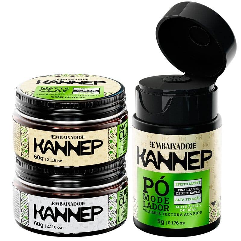 Kit Pomada Matte Clay + Shine Clay + Pó Modelador Kannep Embaixador