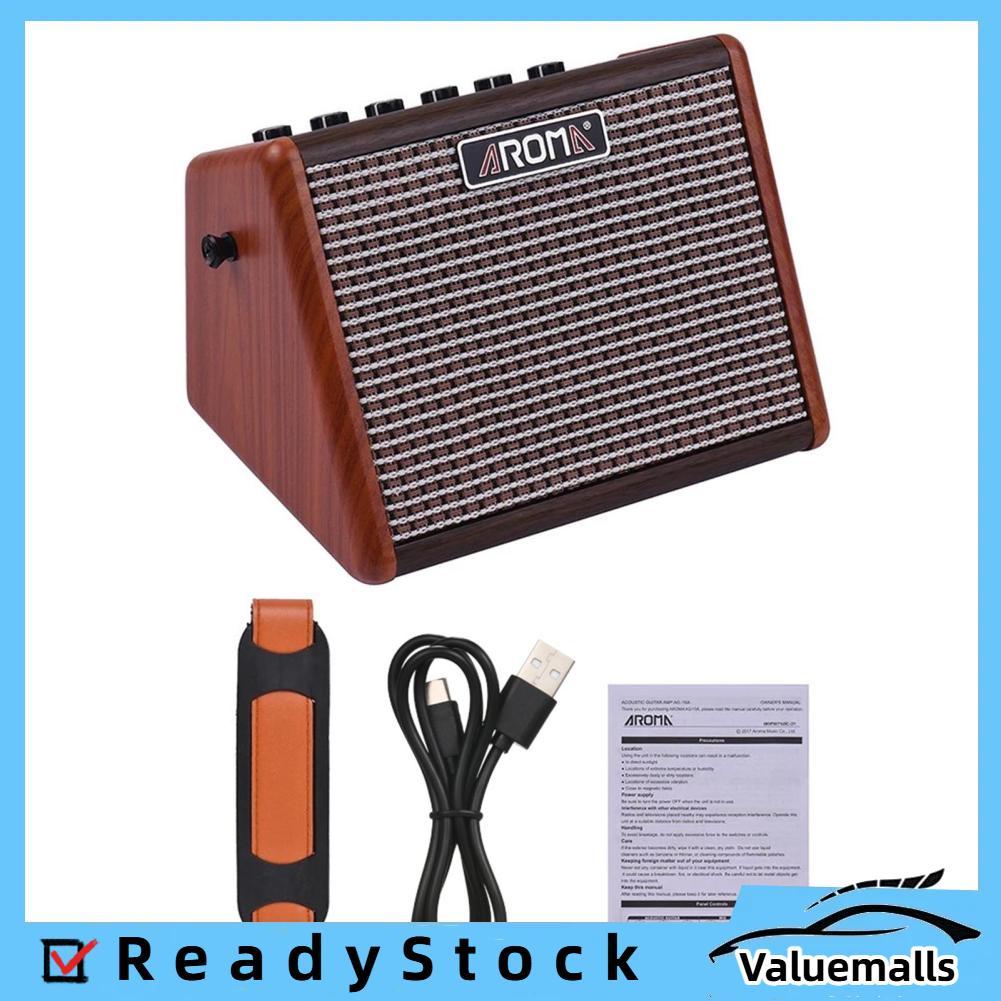 valuemalls-br AROMA AG-15A Amplificador portátil de guitarra acústica de 15 W Amplificador BT Alto-falante Bateria