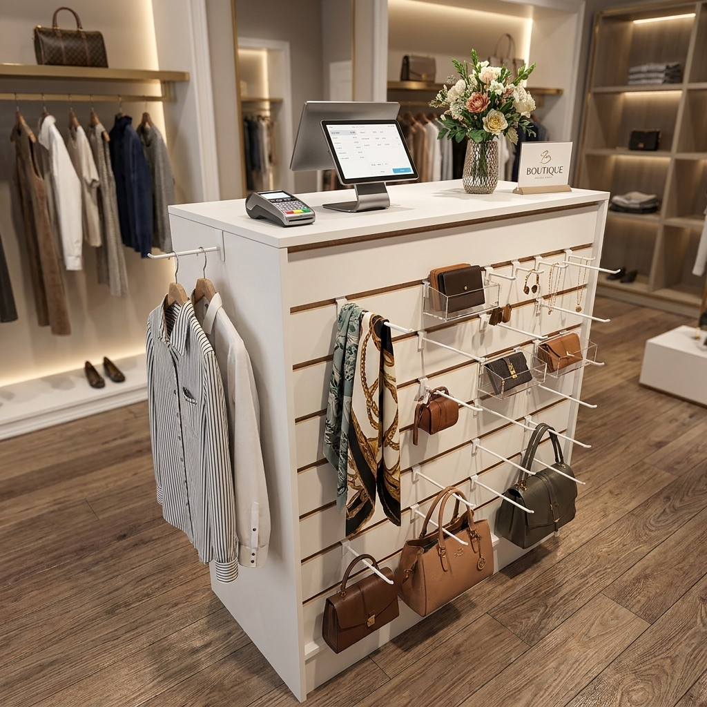 Balcão expositor loja de roupas Recepção Consultório Bar Comercio 90 cm branco sem gavetas