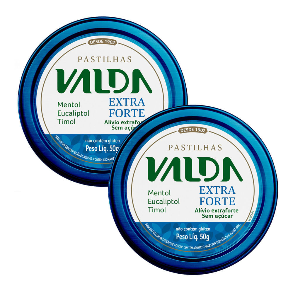 Kit 2 Pastilha Valda Extra Forte Sem Adição de Açucar 50g