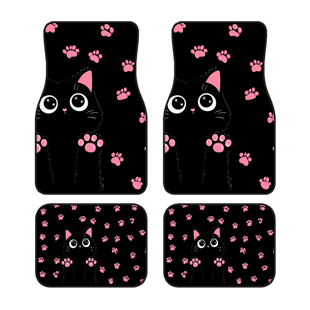 4pc rosa pata impressão gato preto carro pé esteira doce Pet moinho de vento pé esteira adequado para todos os modelos d
