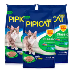 Kit 3 Areia Higiênica Pipicat Classic para Gato com 4kg