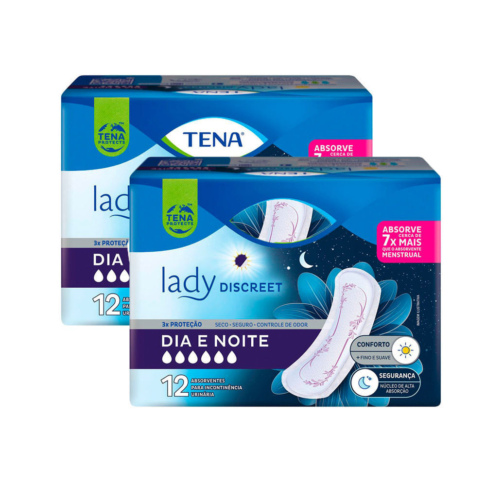 Kit 2 Absorvente para Incontinência Urinária Tena Lady Discreet Dia e Noite 12 Unidades