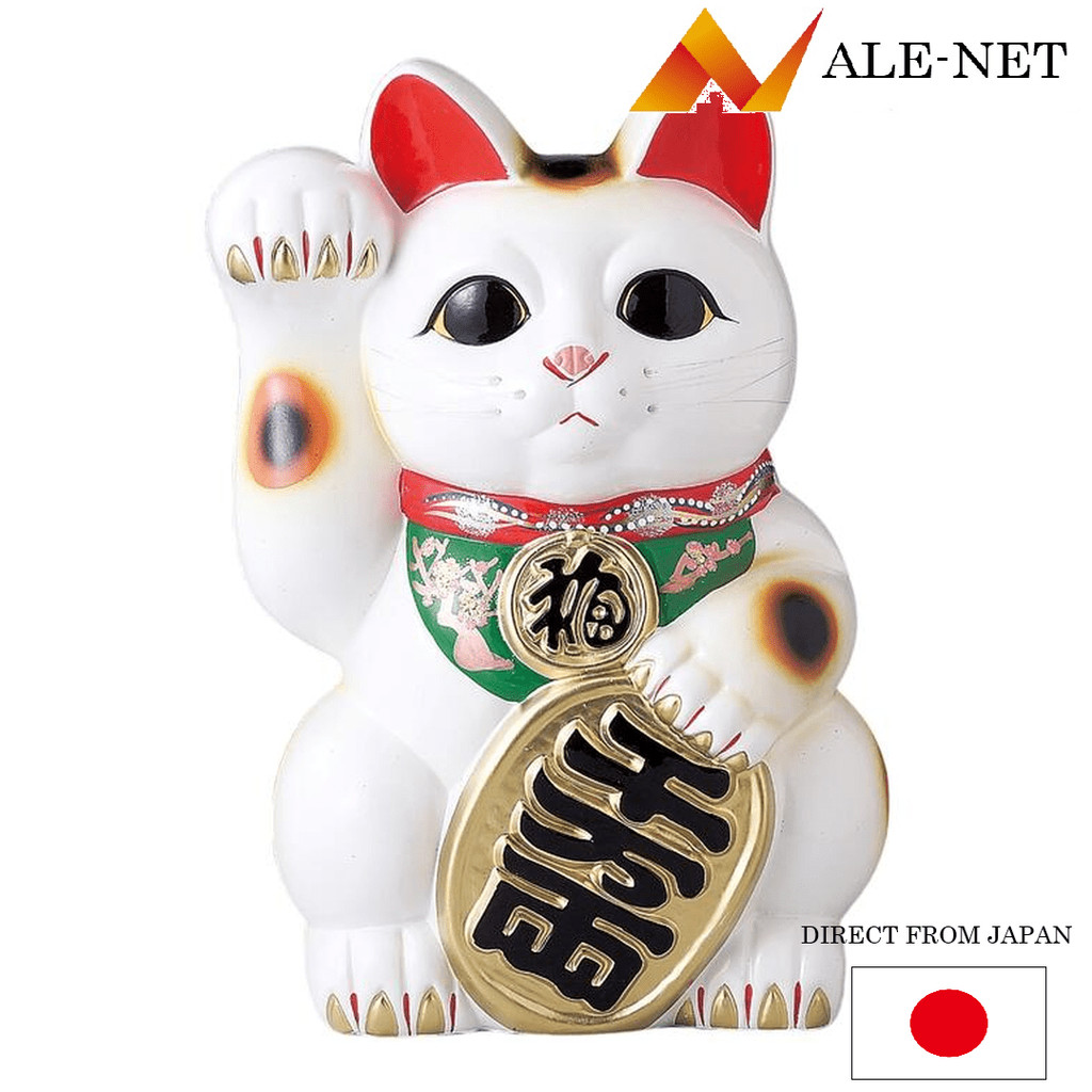 ALE-NET Beckoning Cat, fortuna, branca de Lucky Beckoning, Oval Cat, nº 7, mão direita que traz dinheiro, Tokoname Ware, feita no Japão 【Direto do Japão】