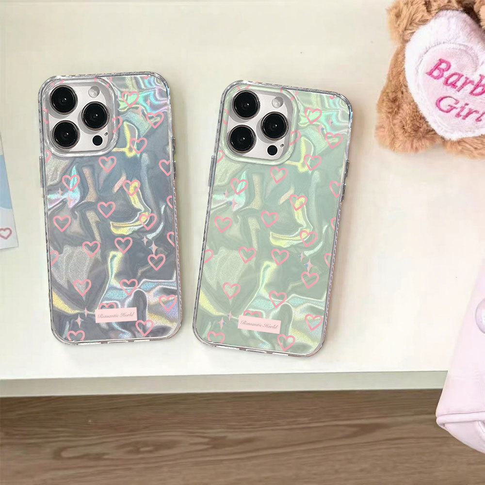 Capa Para Samsung S24 Plus S23 FE S23 Ultra S21 S22 S20 A56 A55 A54 A16 A15 A35 Rosa Coração Ondulação Brilho Caso De Te