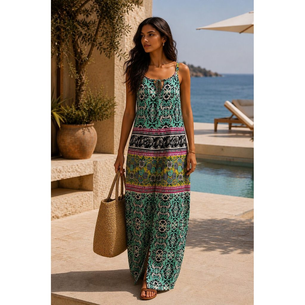 Vestido Longo Estampado Tropical-MHIN-885
