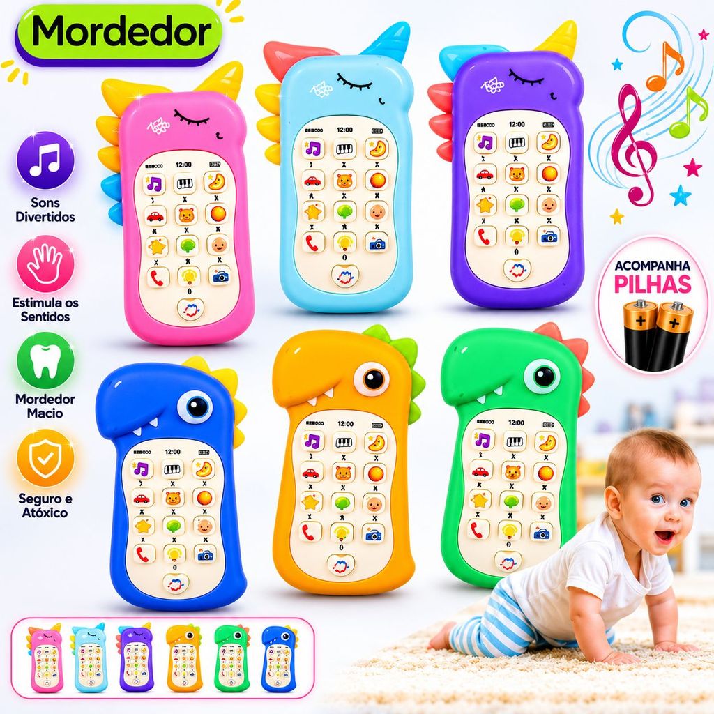 Celular Infantil Musical telefone Interativo C/ mordedor Educativo Sensorial brinquedo Para bebê