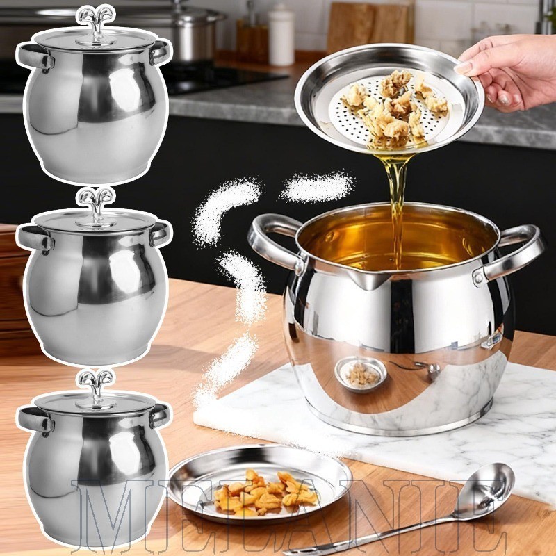 Tanque De Armazenamento De Óleo De Aço Inoxidável-Recipiente Cozinha Com Tampa-Pote Molho 1500ML-Tanques De Filtro De Ba