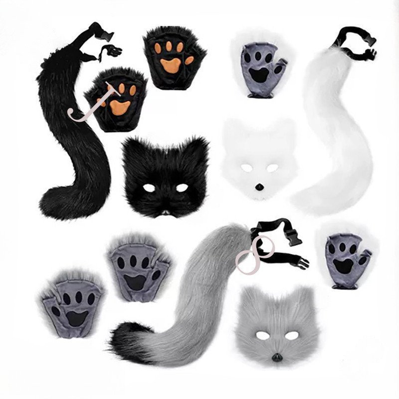 kit 3 Conjunto De Máscara De Raposa Branca Meio Baile De Máscaras Cosplay Fox