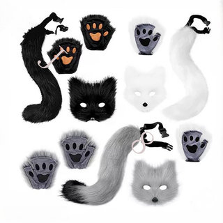 kit 3 Conjunto De Máscara De Raposa Branca Meio Baile De Máscaras Cosplay Fox